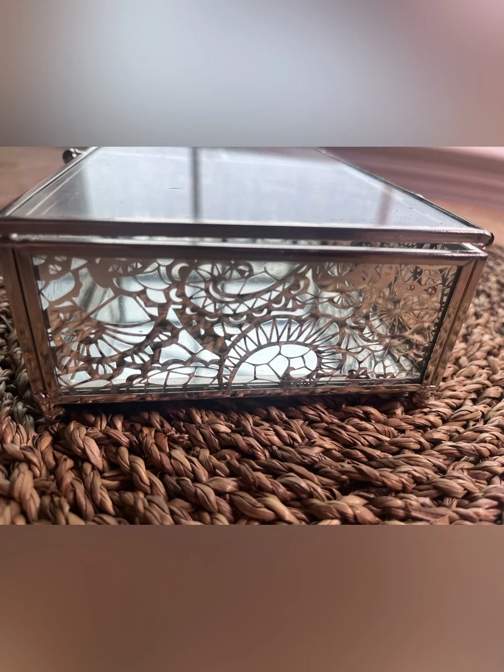 Decorative Glass and Silver Jewelry Organizer Tray - Silver